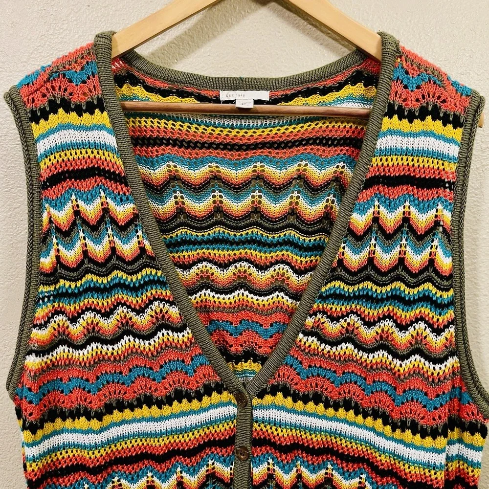 C EST 1946‎ Open Knit Long Sweater Vest Boho Artsy Cottagecore Plus Size 22/ 24